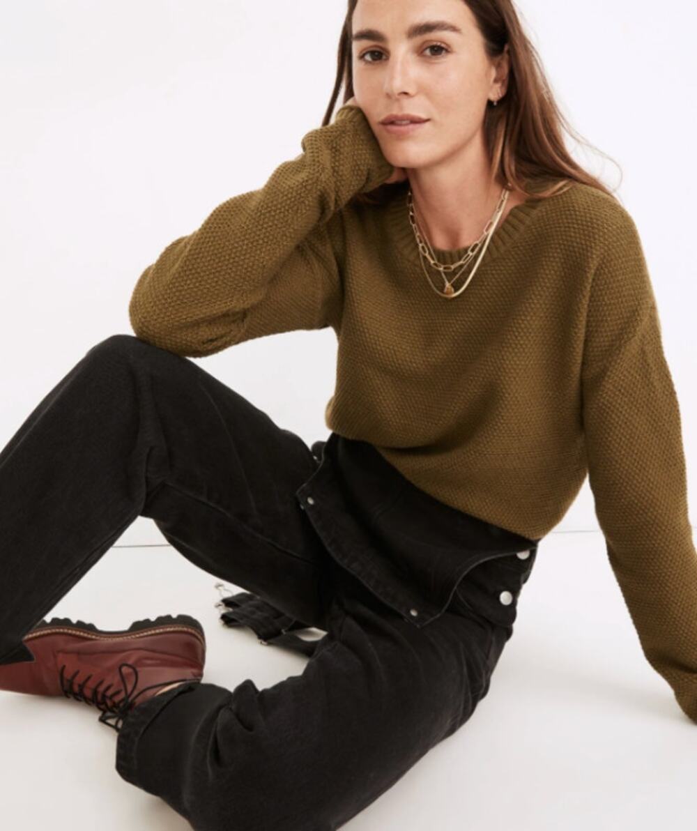 Madewell Women's Seagrove Pullover Crewneck Sweater Desert Moss Green Size XXS